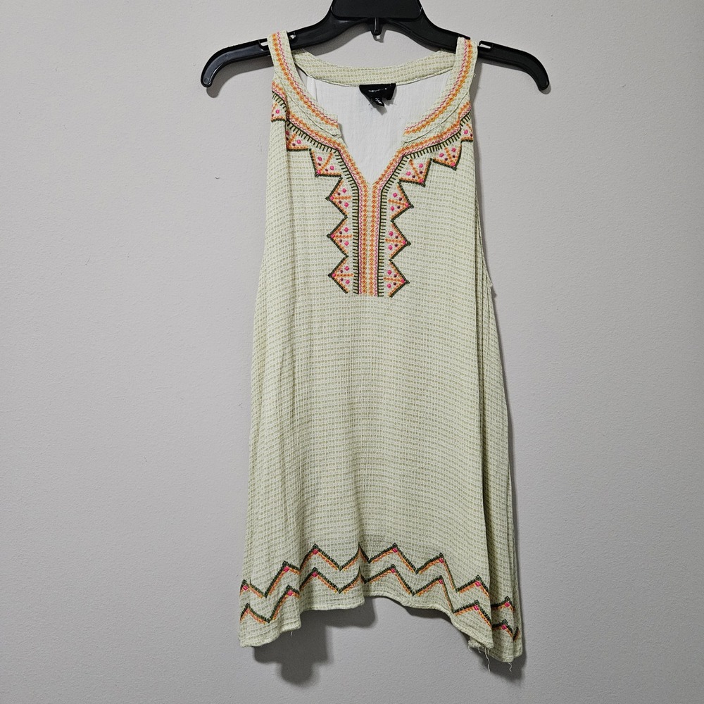 Heyson Womens Embroidered‎ Boho Sleeveless Tunic Top Green Pink Medium